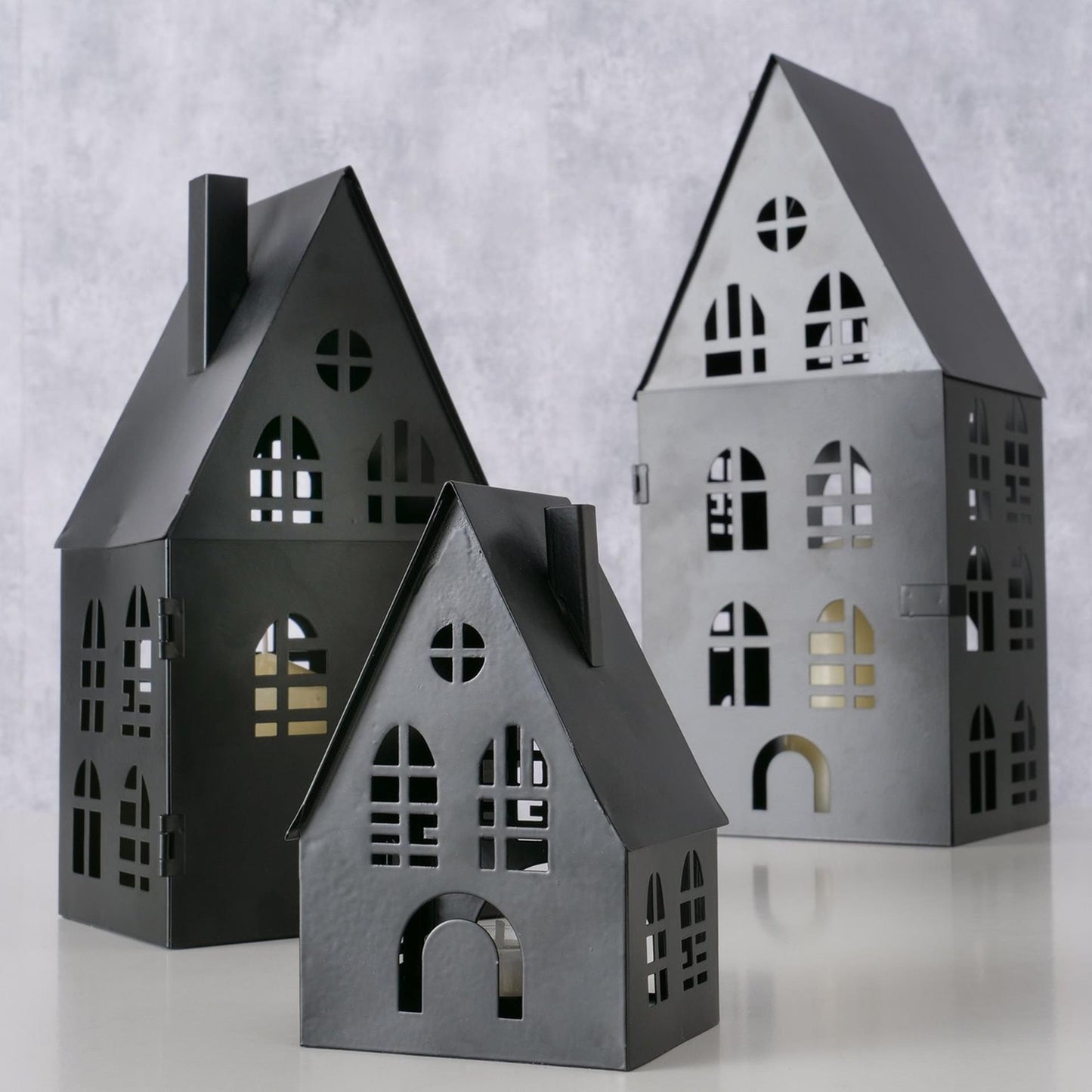 Boltze home lantaarnset dover huis 3-delig l8-12-12cm b7-10-13cm h13-24-35cm zwart