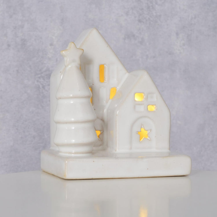Boltze home deco huisje cristo steen met led h10cm