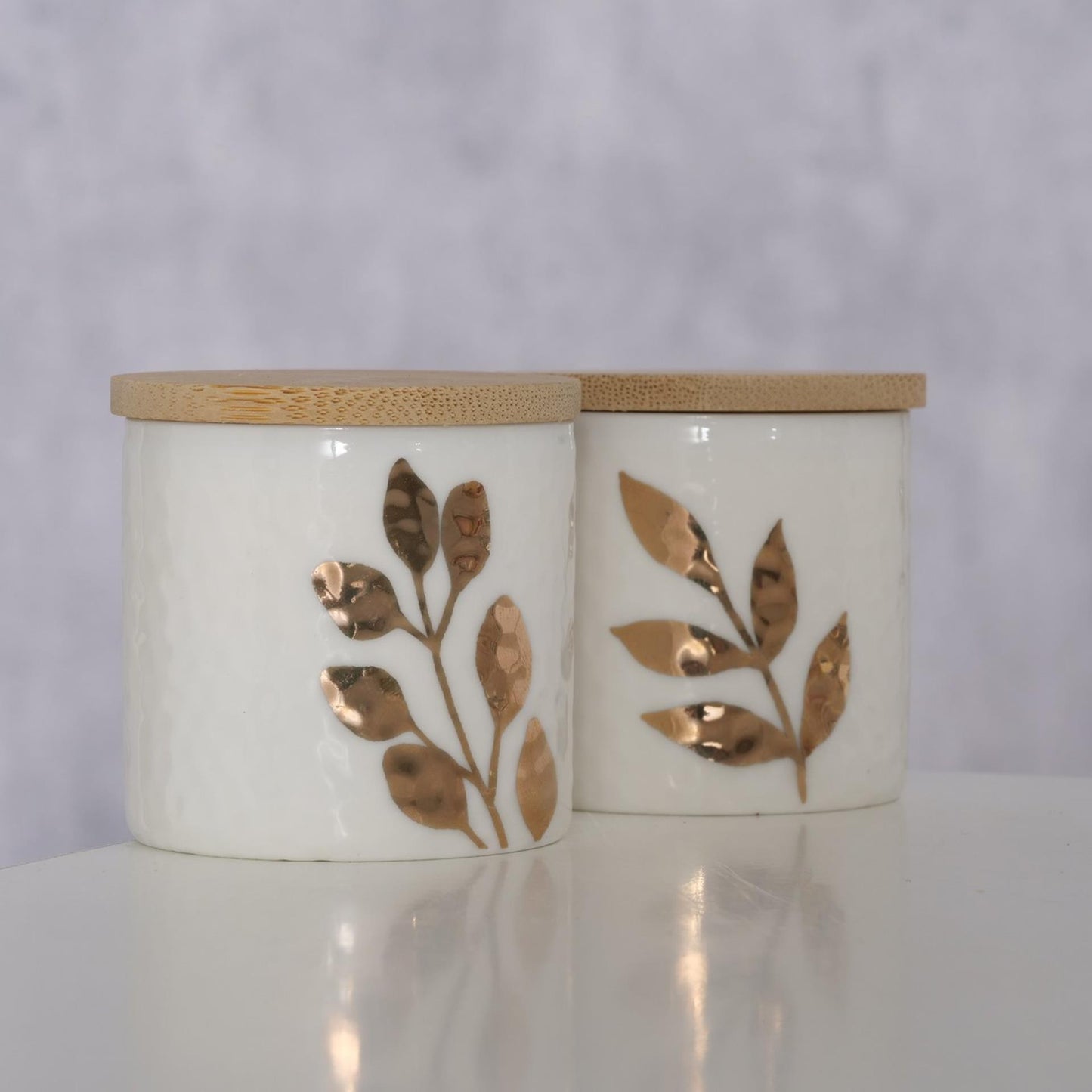 Boltze home voorraadpotje brantia porselein bamboe dia.5x5cm