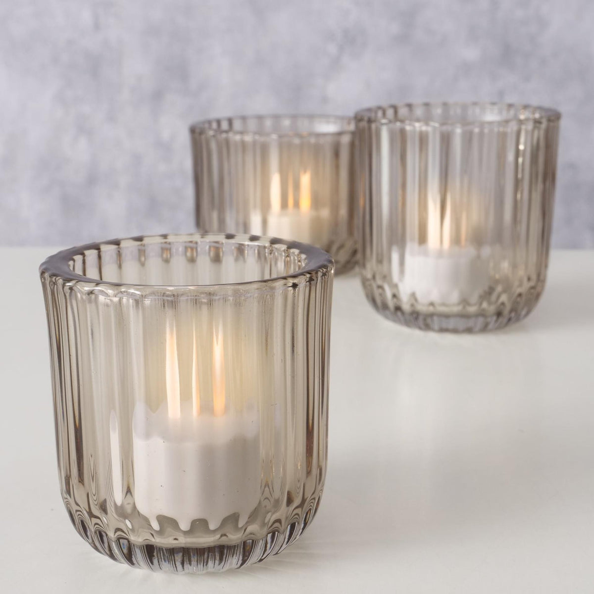 Boltze home theelichthouder glas beige 3 dlg.