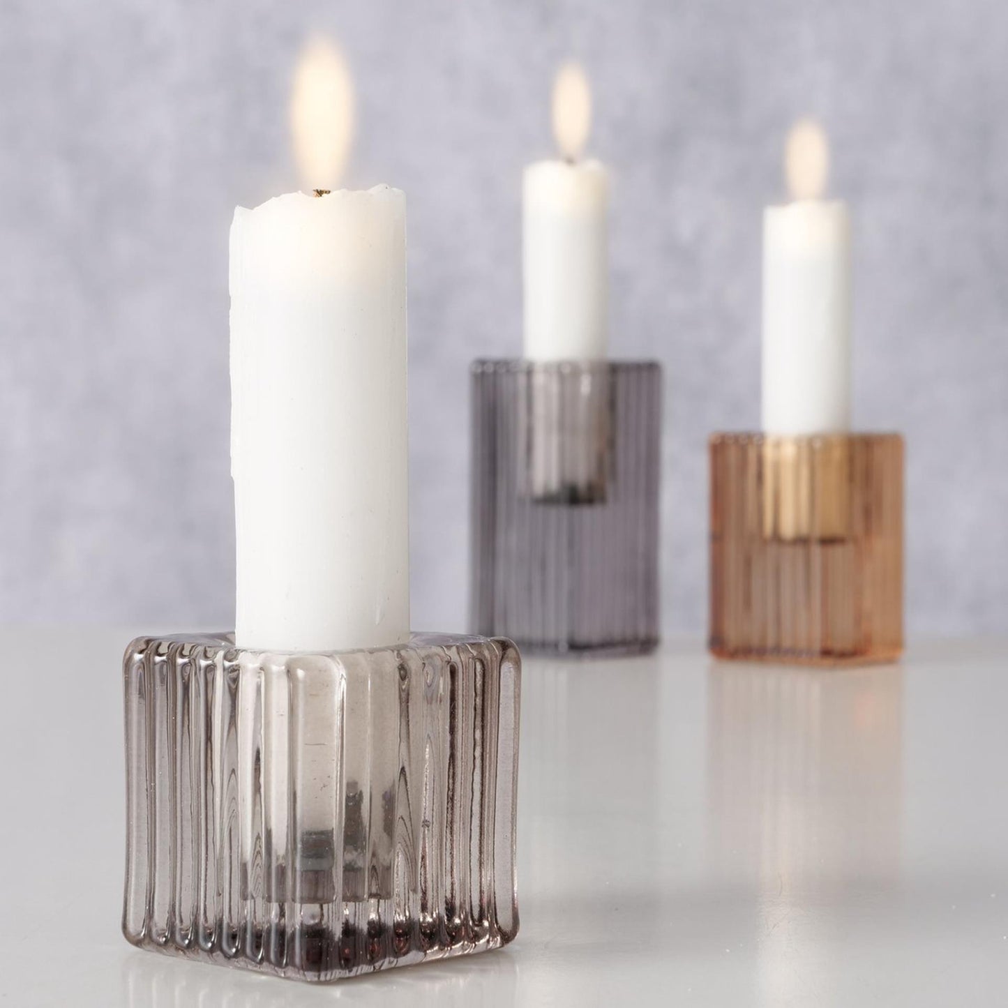 Boltze home kandelaar nira vierkant glas 3-delig set vierkant 4x4x4cm 6cm 8cm