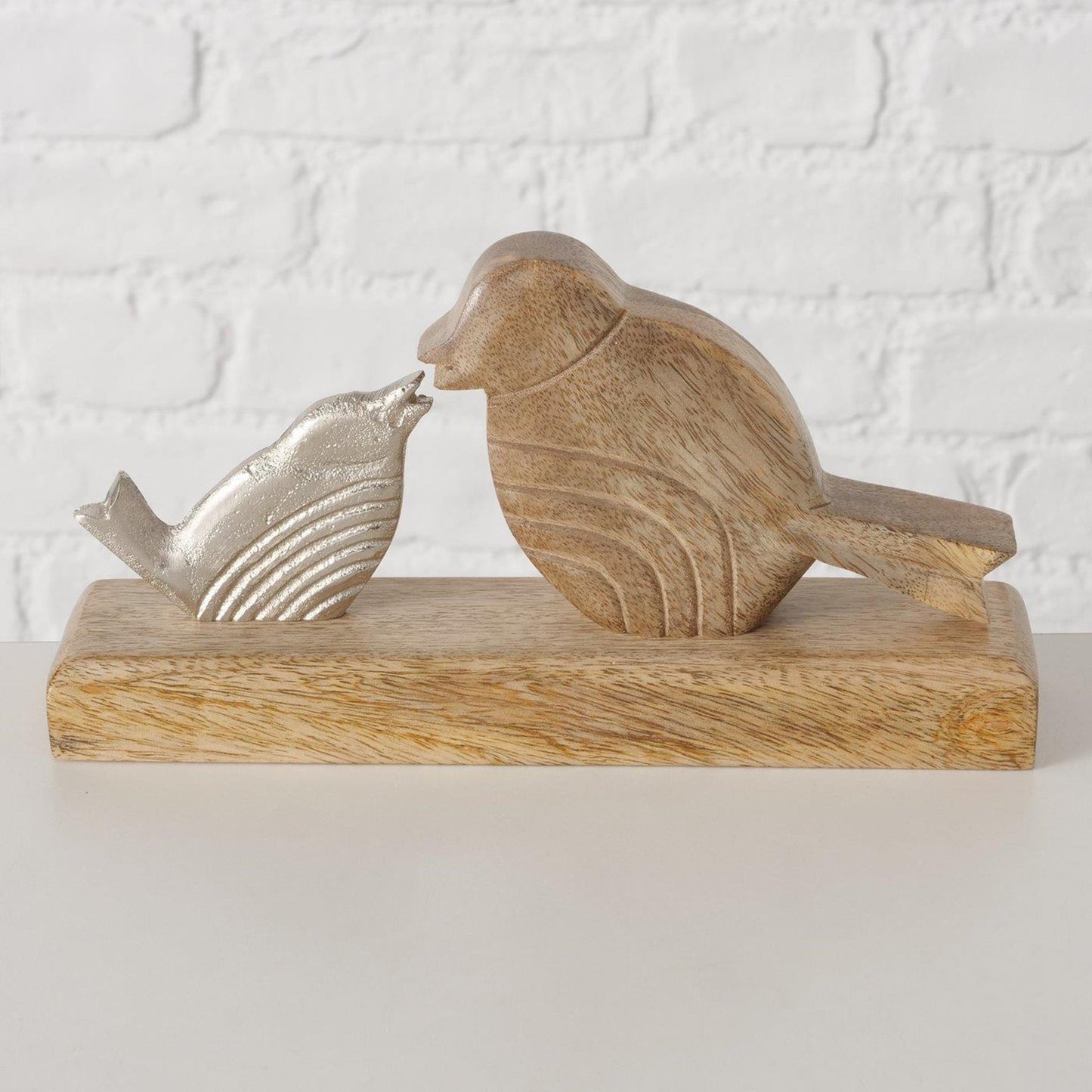 Boltze home beeld vogel met jong metaal hout 23x5x12cm