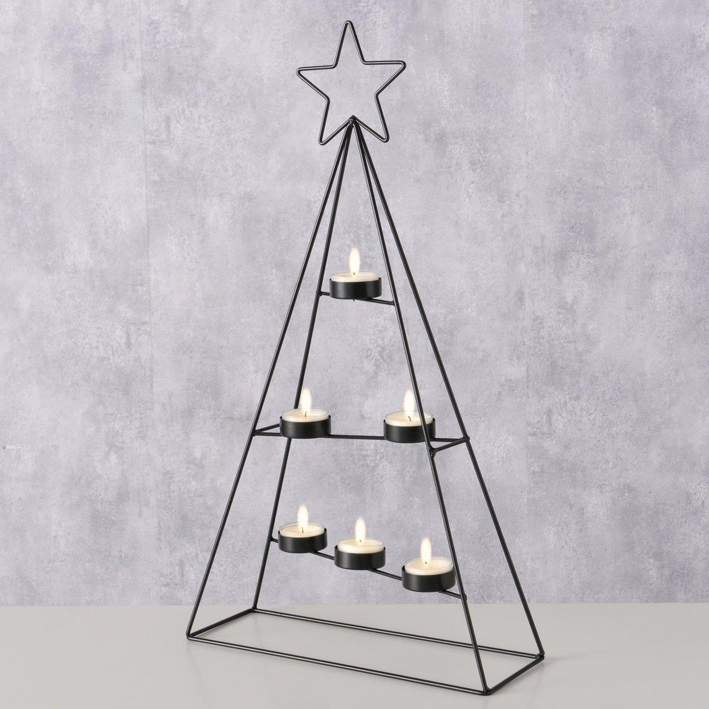 Boltze home theelichthouder kerstboom dabali zwart 29x10x51cm