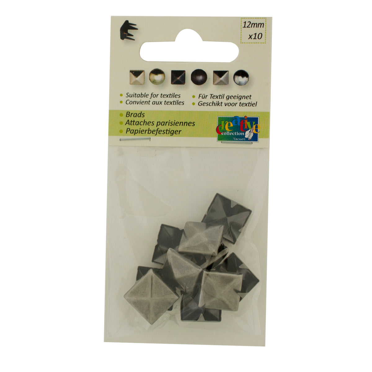 Vaessen creative • studs vierkant 12x12mm 10pcs antique silver