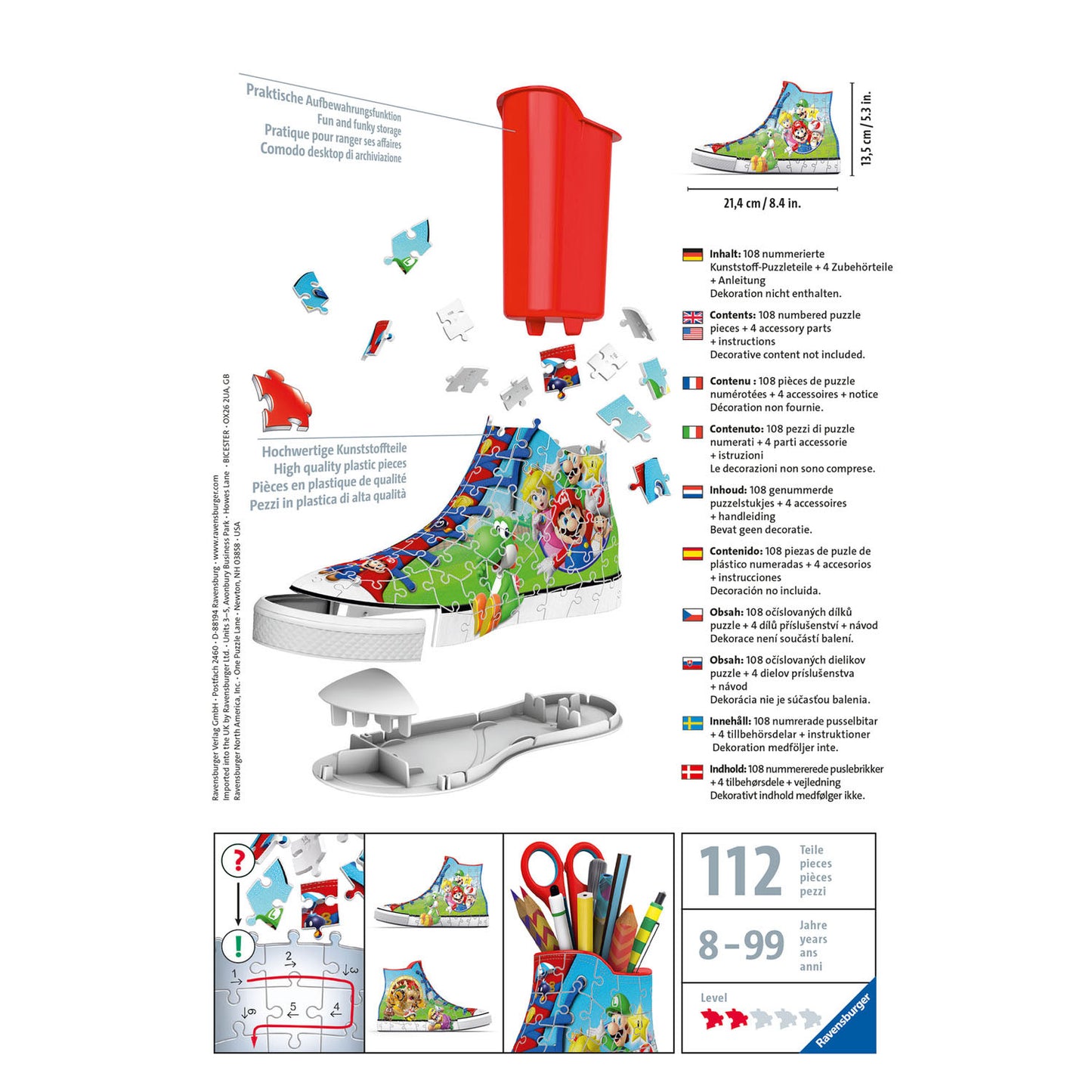 Ravensburger sneaker super mario - 3d puzzel - 108 stukjes