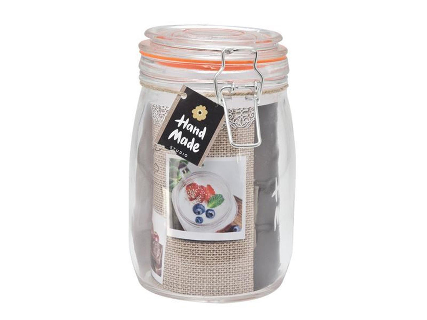 Kitchen tools weckpot 1000ml 10,5x17cm met oranje siliconen ring