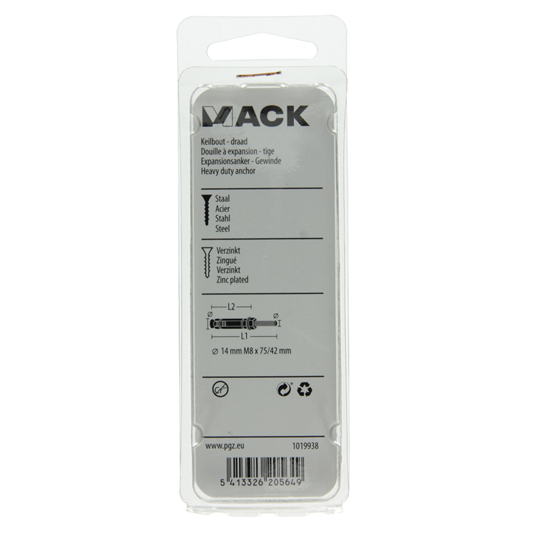 Mack 1019938 - keilbout met draadst. verzinkt 3 st m8x75 42mm | 5 stuks