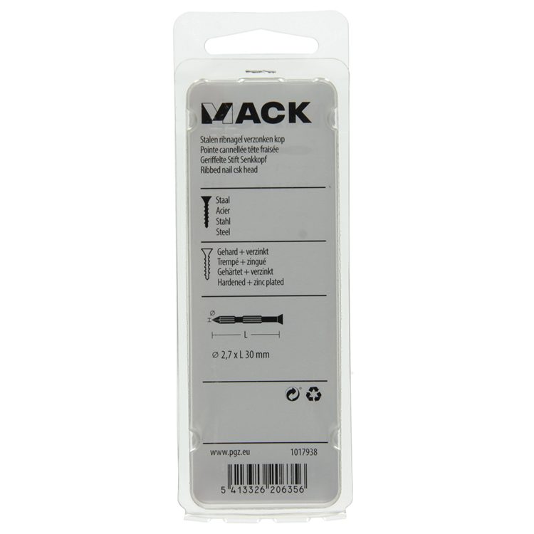 Mack 1017938 - stalen ribnagel vk st.gehard + verz 65st 2,7 x 30 mm | 5 stuks