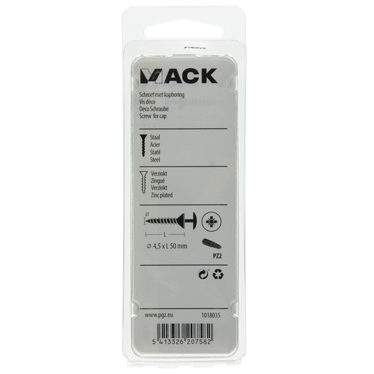 Mack 1018035 - schroef met kopboring staal verz. 24 st 4,5 x 50 mm | 5 stuks