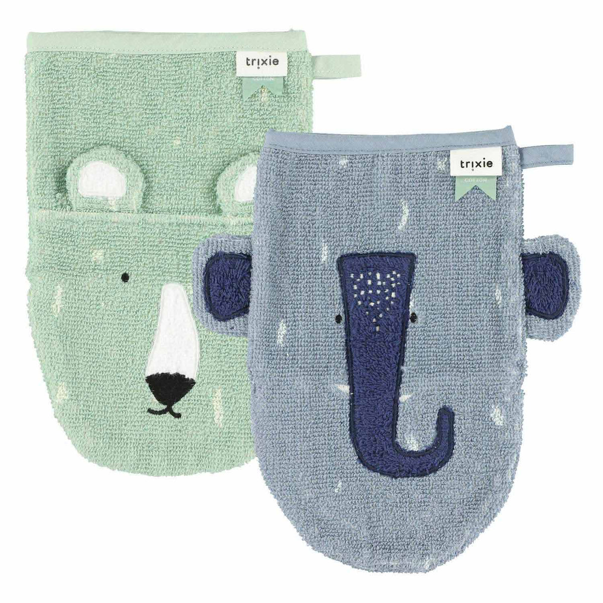 Trixie washandjes - mr. polar bear en mrs. elephant, 2st.