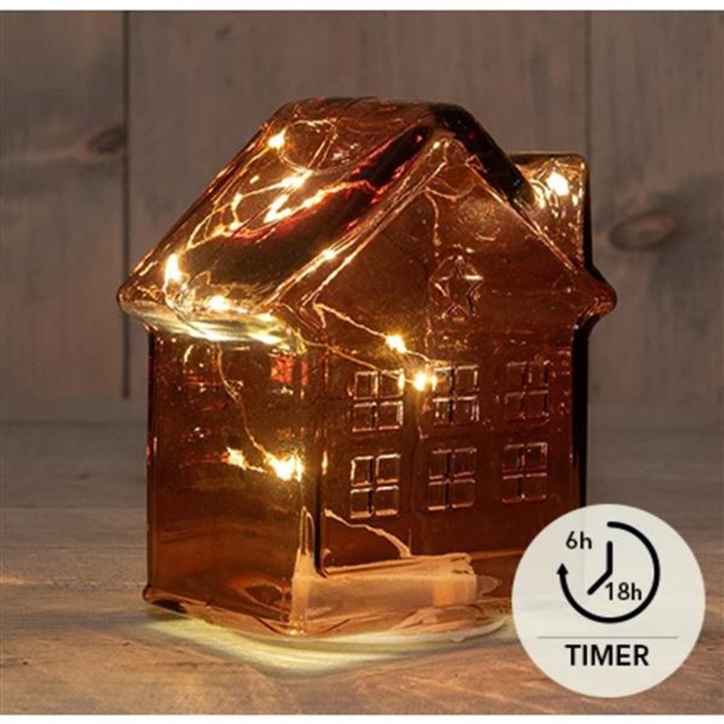 Anna's collection 10led huisje glas 3xaaa batterij met timer 12,5x7,5xh14cm bordeaux