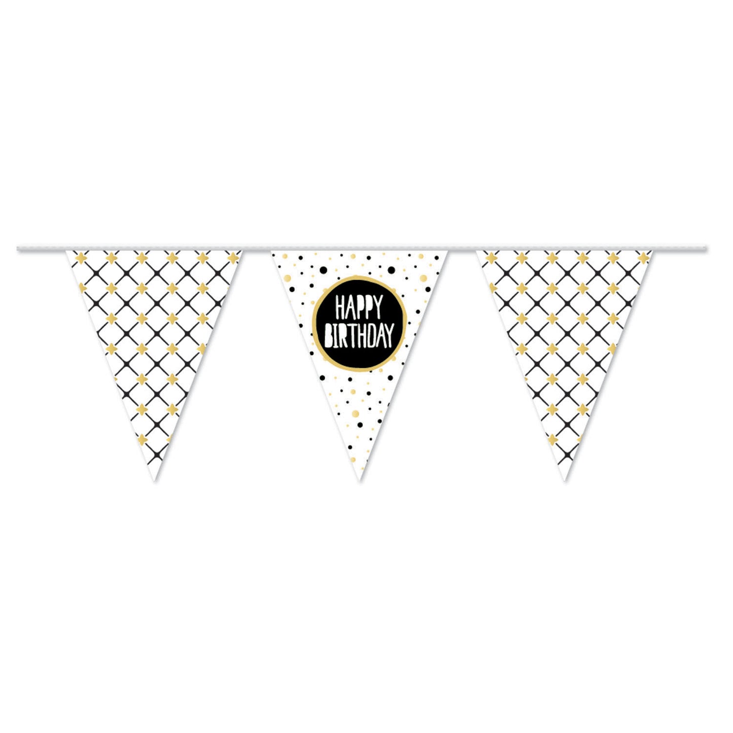 Haza witbaard vlaggenlijn happy birthday goud, 10mtr.