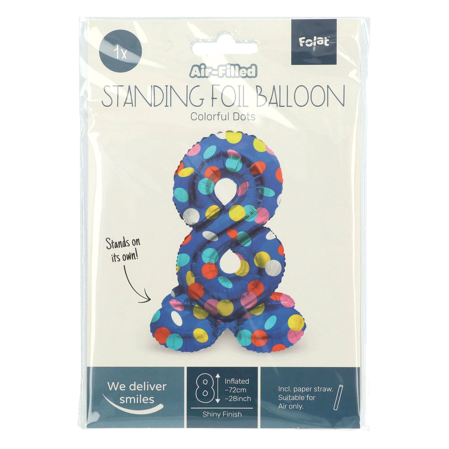 Folat bv staande folieballon colorful dots cijfer 8 - 72cm
