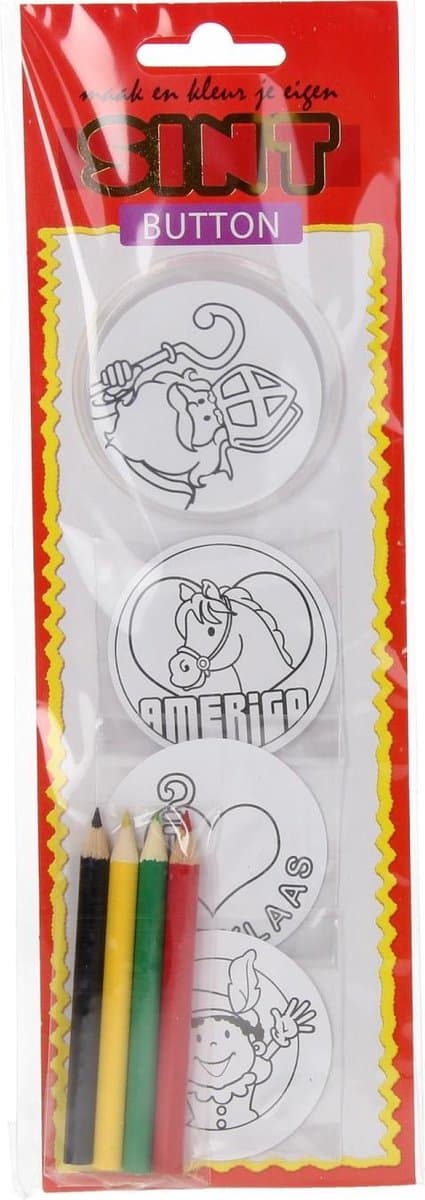 Sinterklaas button maken 6 cm doorsnee inclusief kleurpotloodjes