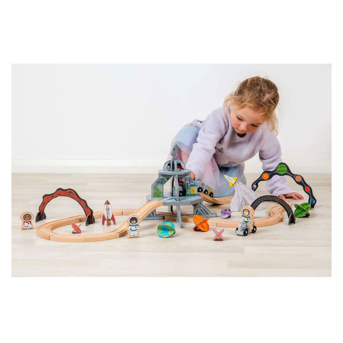Bigjigs houten treinset ruimtevaart - 40dlg.