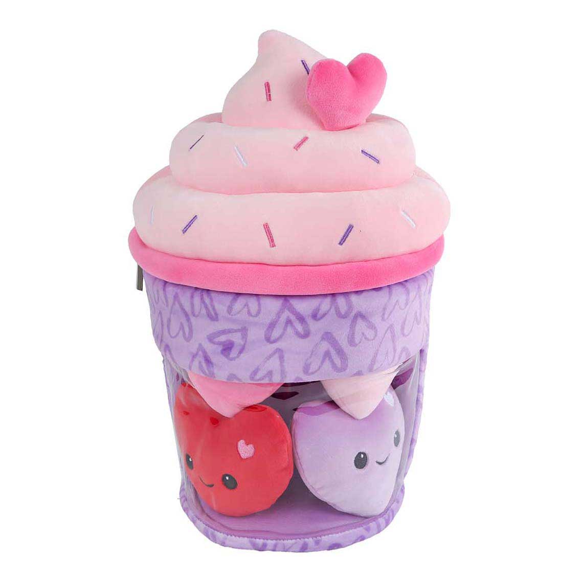 Van manen pluche ijsje knuffel met hartjes - fluffy menu 36cm speelgoed.