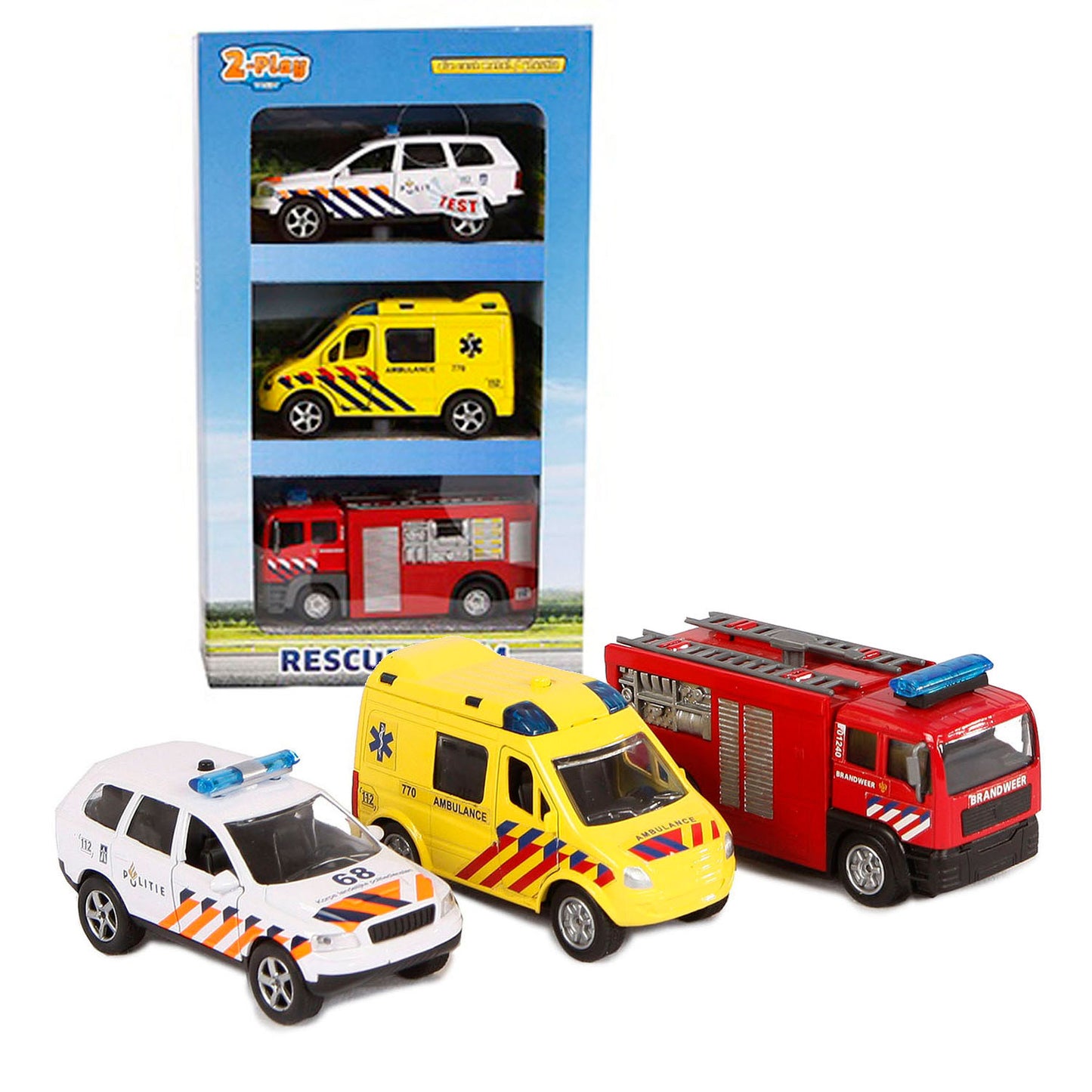 2-play die-cast hulpdienst voertuigen nl met licht en geluid