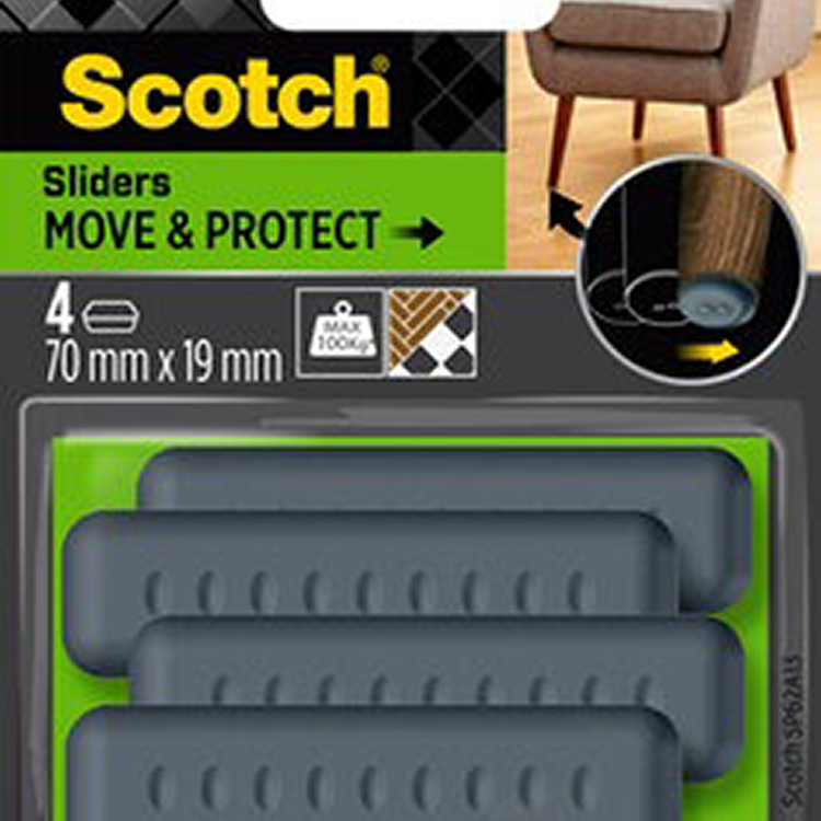 3m 1070687 - scotch® move protect sliderszelfklevend grijs, 70 mmx19 mm | 5 stuks