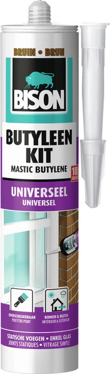 Bison butyleenkit bruin koker 300 ml, voegkit, deur- en raamkozijnen, vensterbanken, wandplaten, overschilderbaar, waterbestendig, temperatuurbestendig van -20°c tot +80°c