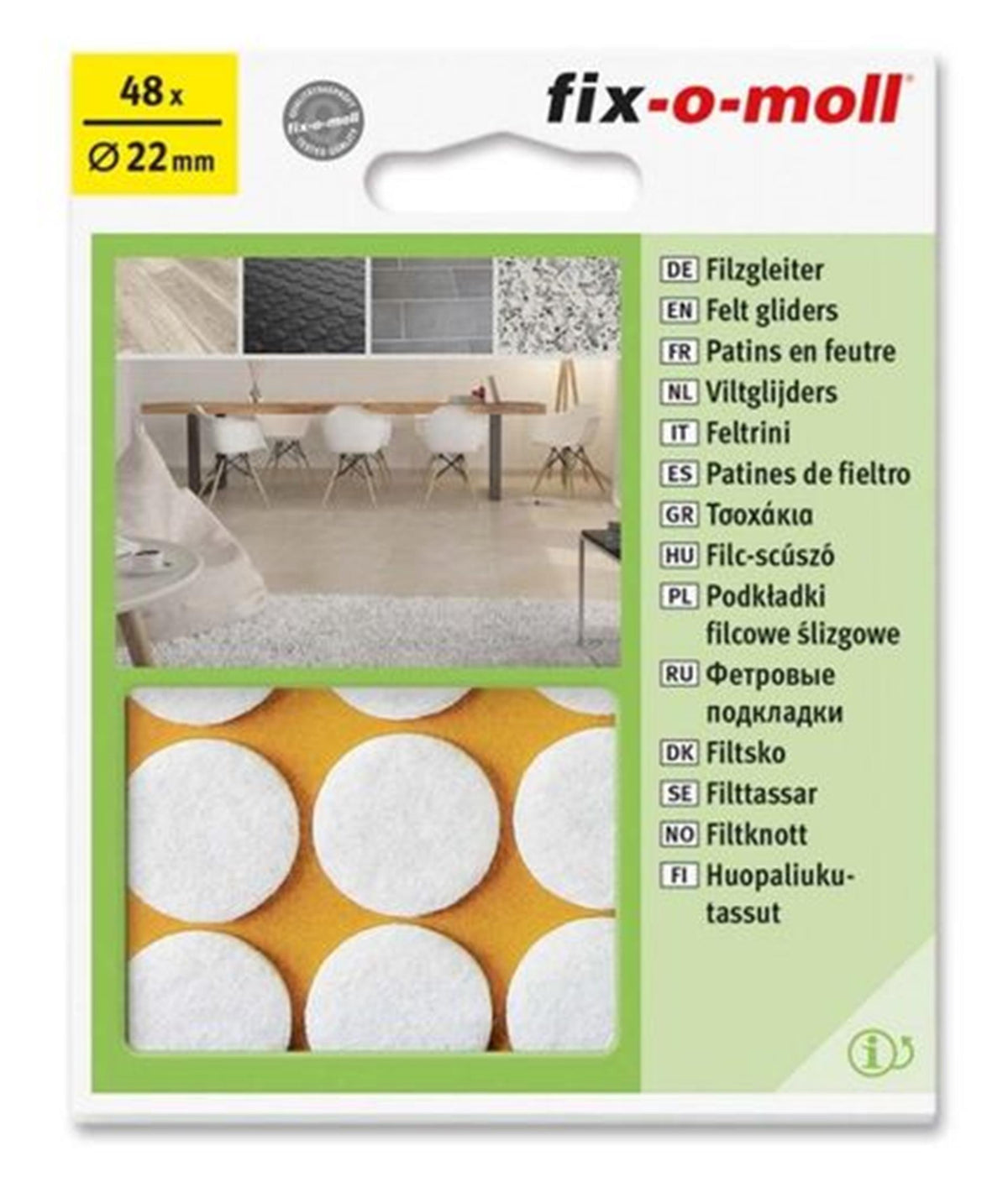 Fix-o-moll viltglijder ø22mm wit