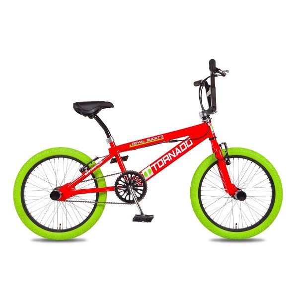 Royal bmx fiets -bugatti tornado freestyle 20 inch - rood met groene banden