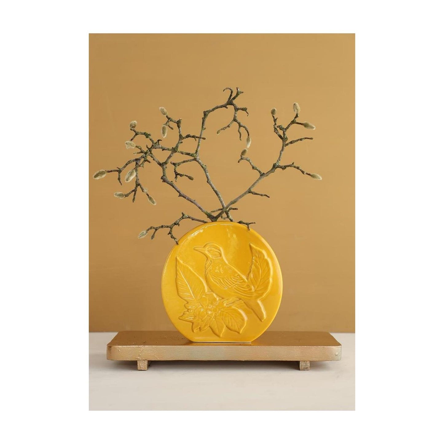 Ideas 4 seasons vaas bird mosterd ø6x20x20cm