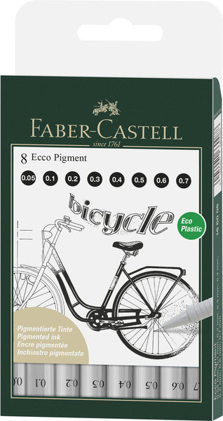 Faber-castell fineliners - ecco pigment - etui 8 stuks - zwart - fc-166008