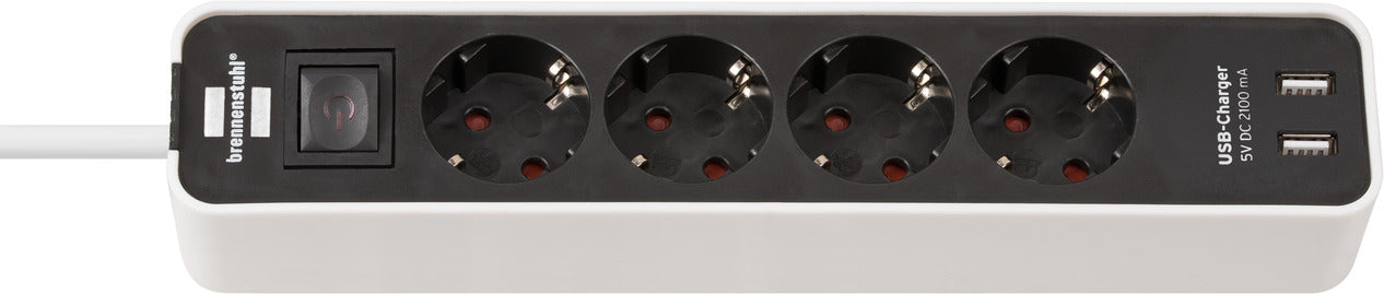 Brennenstuhl ecolor stekkerdoos 4-voudig met 2 usb-laadbussen (stekkerdoos usb met schakelaar en 1,5 m kabel) - 1153240076
