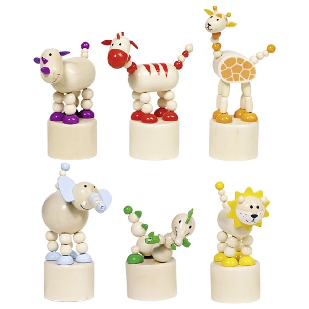 Goki animals, press 'n shake figures, africa designs, wood