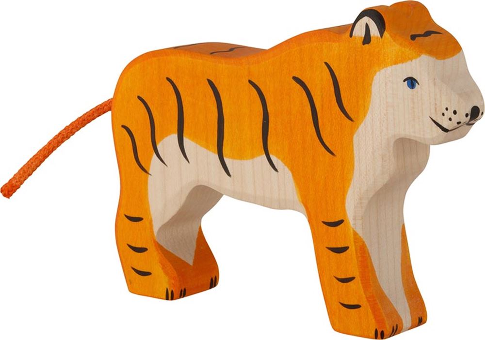 Holztiger tijger, staand. 14 cm.