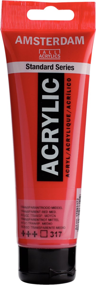 Amsterdam standard series acrylverf tube 120 ml transparantrood middel 317