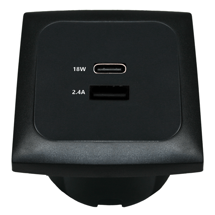C-line usb laadcontactdoos met usb-a en usb-c met opal afdekraam zwart - zonder verkoopverpakking