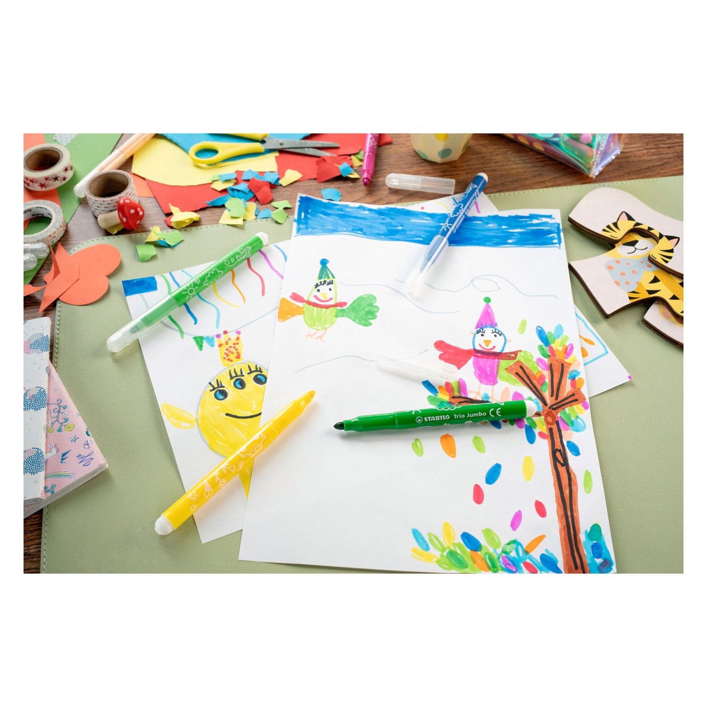 Stabilo trio jumbo - viltstift - robuuste xl-punt - 12 kleuren - plastic koker met 48 stuks