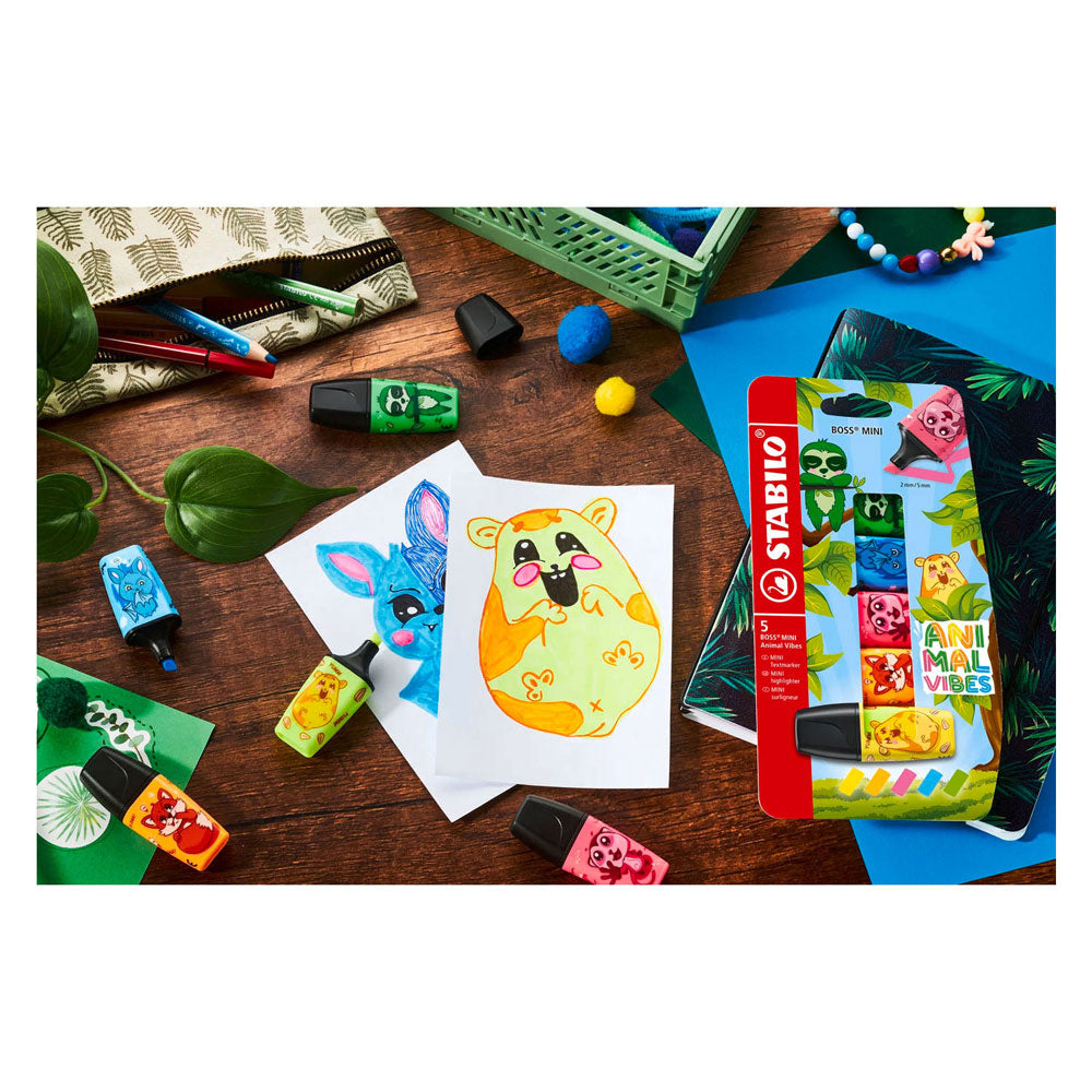 Stabilo boss mini - markeerstift - animal vibes - etui met 5 kleuren