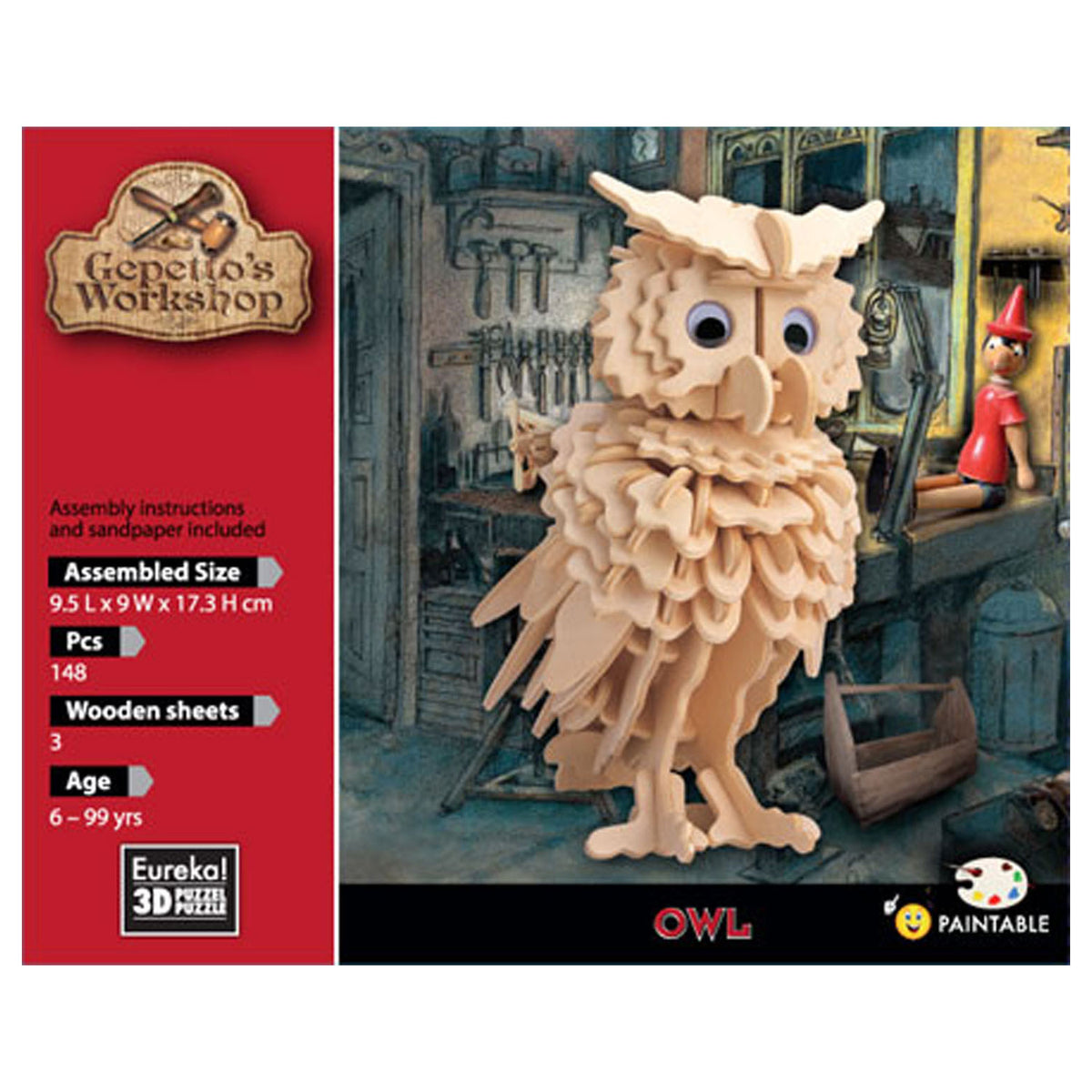 Eureka gepetto's workshop houten bouwpakket 3d - uil