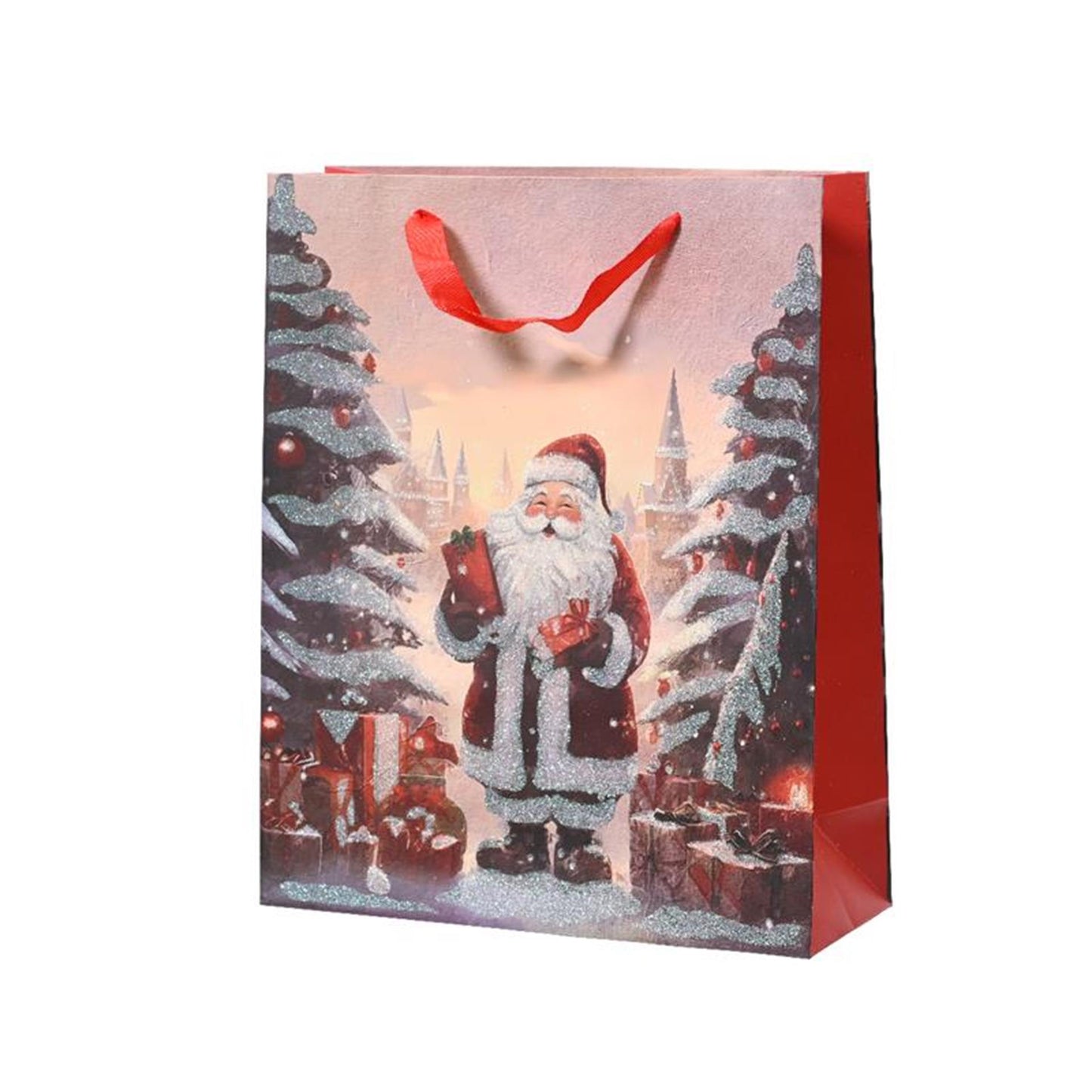 Decoris geschenktas kerstman van fsc papier 8x18x24cm