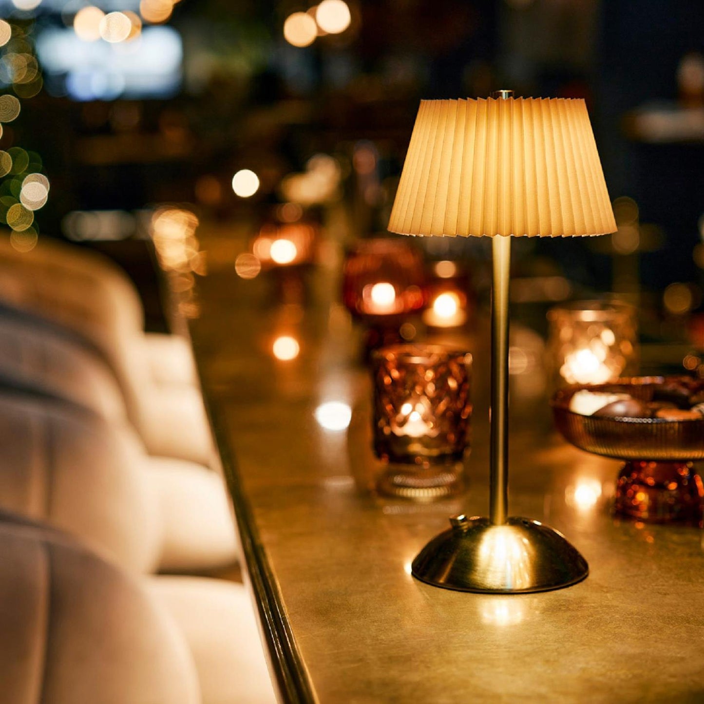 Lumineo tafellamp oplaadbaar met led oranje goud ø15xh30,5cm