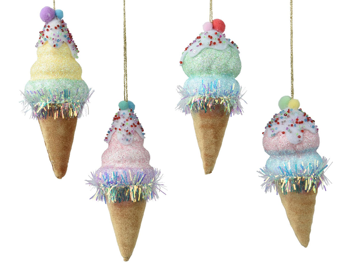 Decoris kersthanger ijsje fluweel 15cm