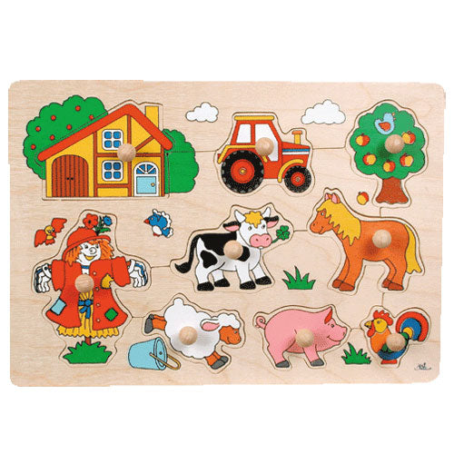 Goki houten noppenpuzzel boerderij retro, 5st.