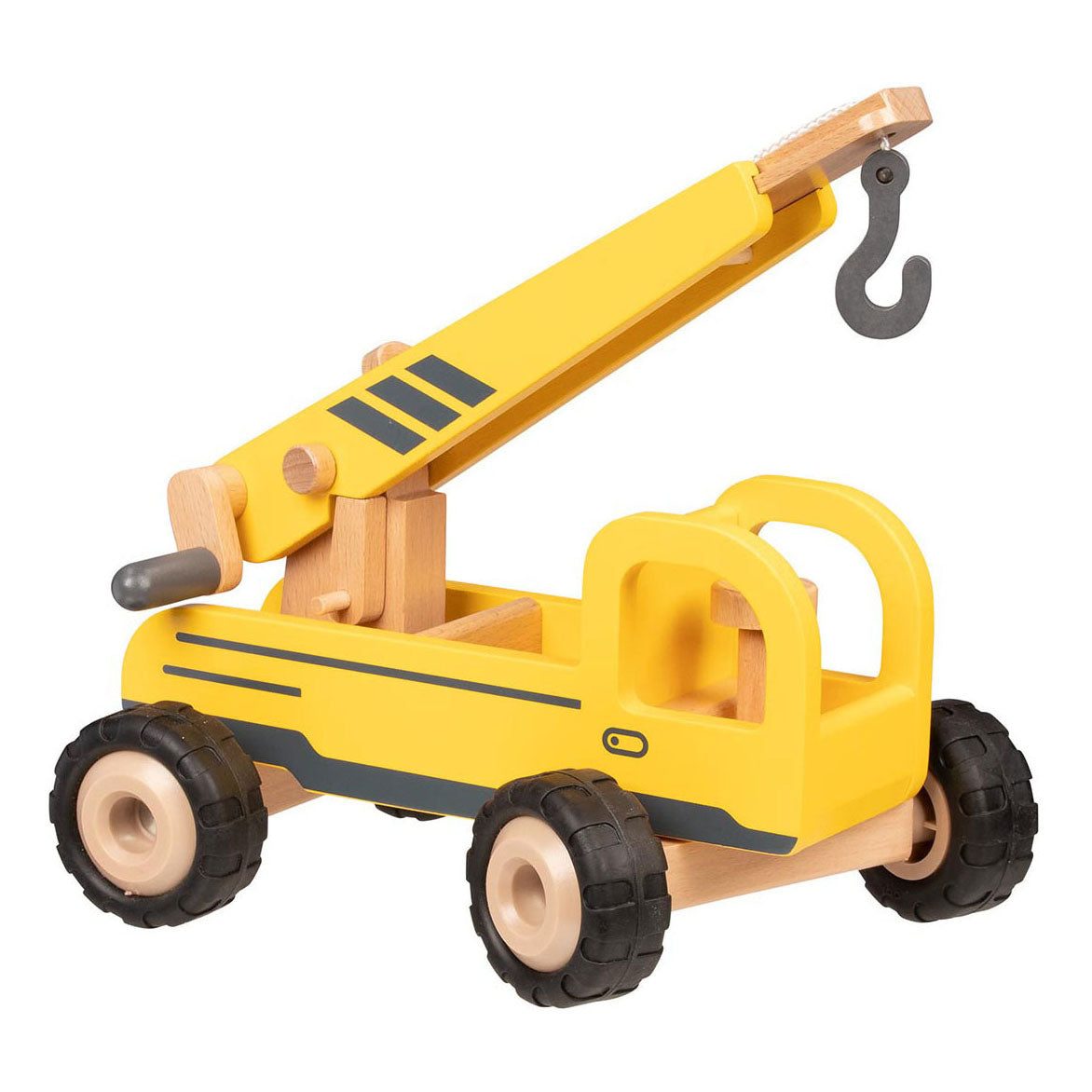 Goki houten voertuig: mobiele kraan 28x16,7x15,6cm, met rubberen banden, 3+