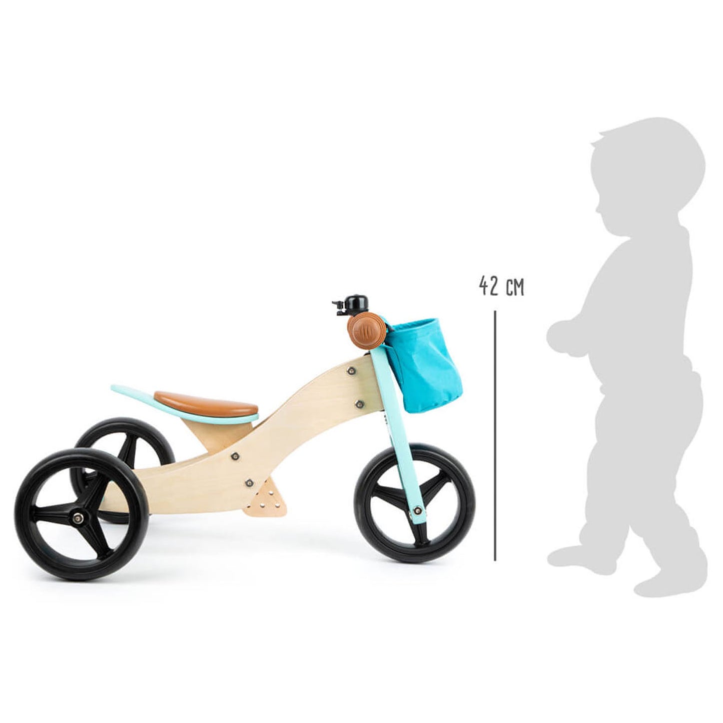 Small foot - houten driewieler en loopfiets 2in1 turquoise