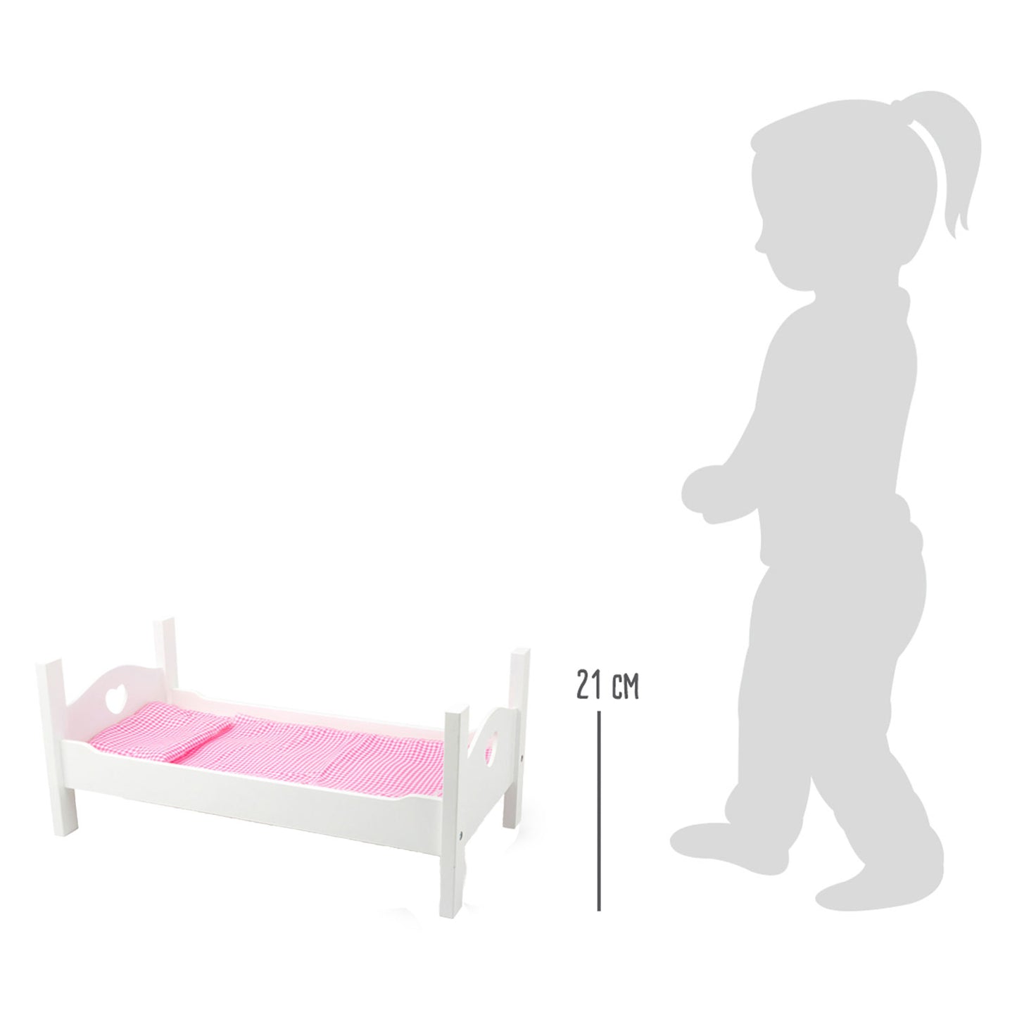 Small foot houten poppenbed met beddengoed 50 cm wit roze