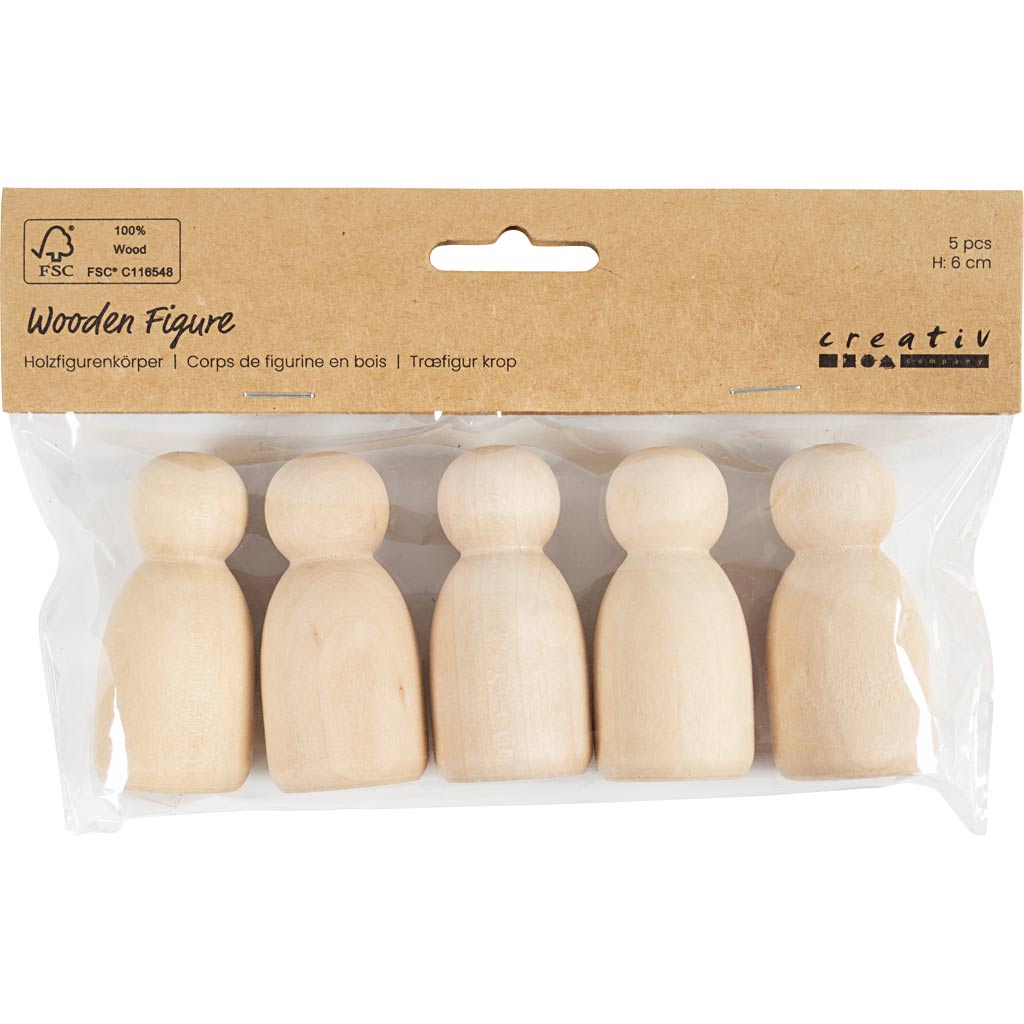 Creativ company cc houten figuur ovaal 6 cm 5 stuks