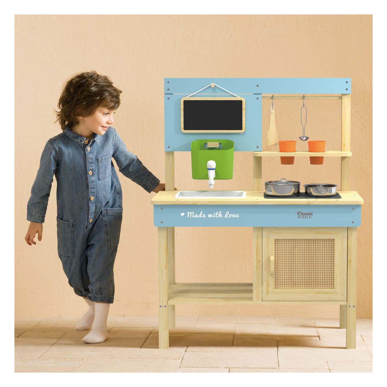 Classic world houten buiten speelkeuken met accesoires, 7dlg.