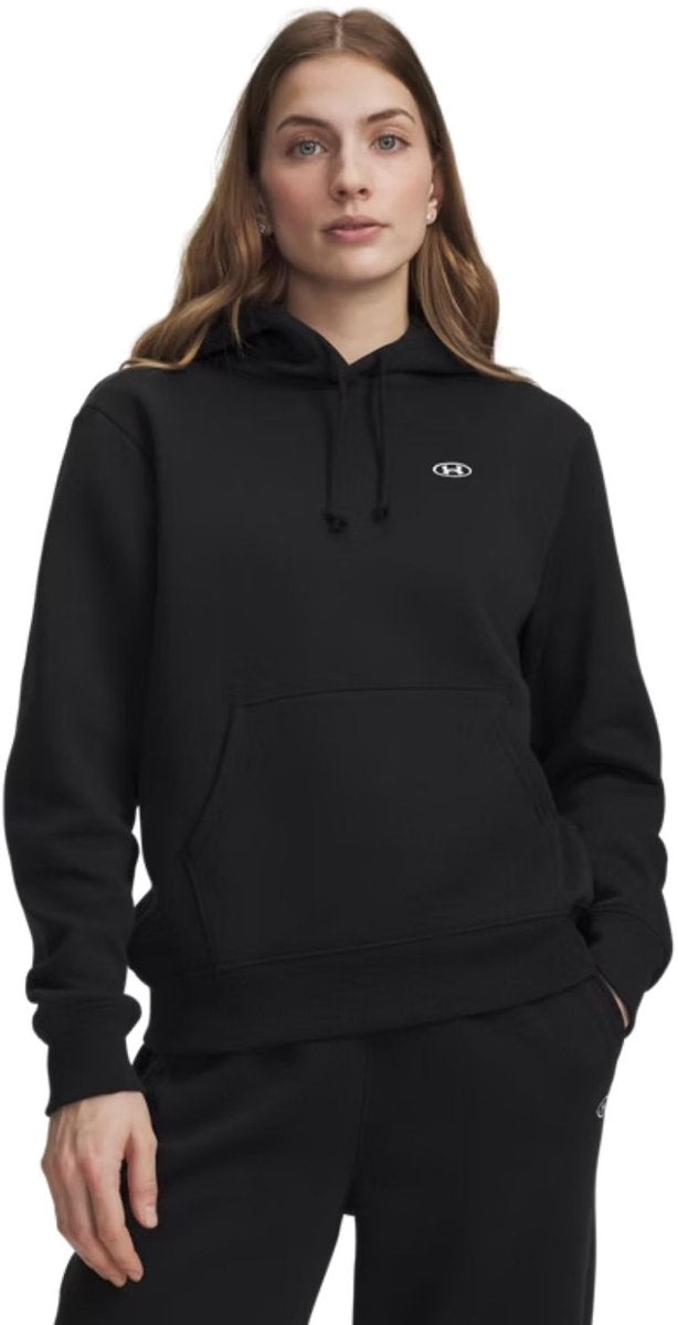 Under armour rival flc hoodie-blk dames sporttrui - ultimate zwart - wit