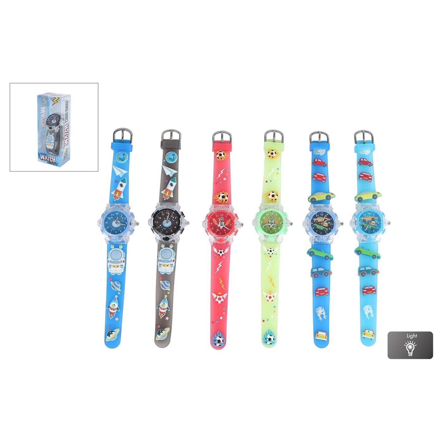 Jongens analoog horloge met licht 6 assorti