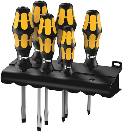 Wera 932 s 6 schroevendraaierset kraftform + houder (zwart geel, 6‑delig)