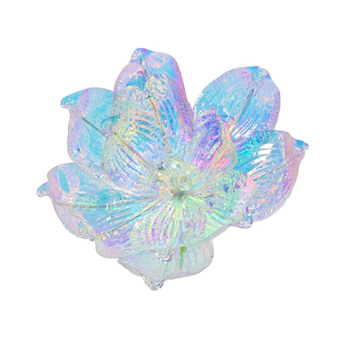 Decoris kersthanger bloem magnolia op clip polyester iriserend dia.13cm
