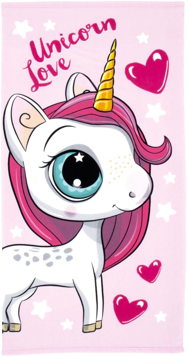 Lobbes badhanddoek unicorn microvezel roze 70x140 cm eenhoorn strand.