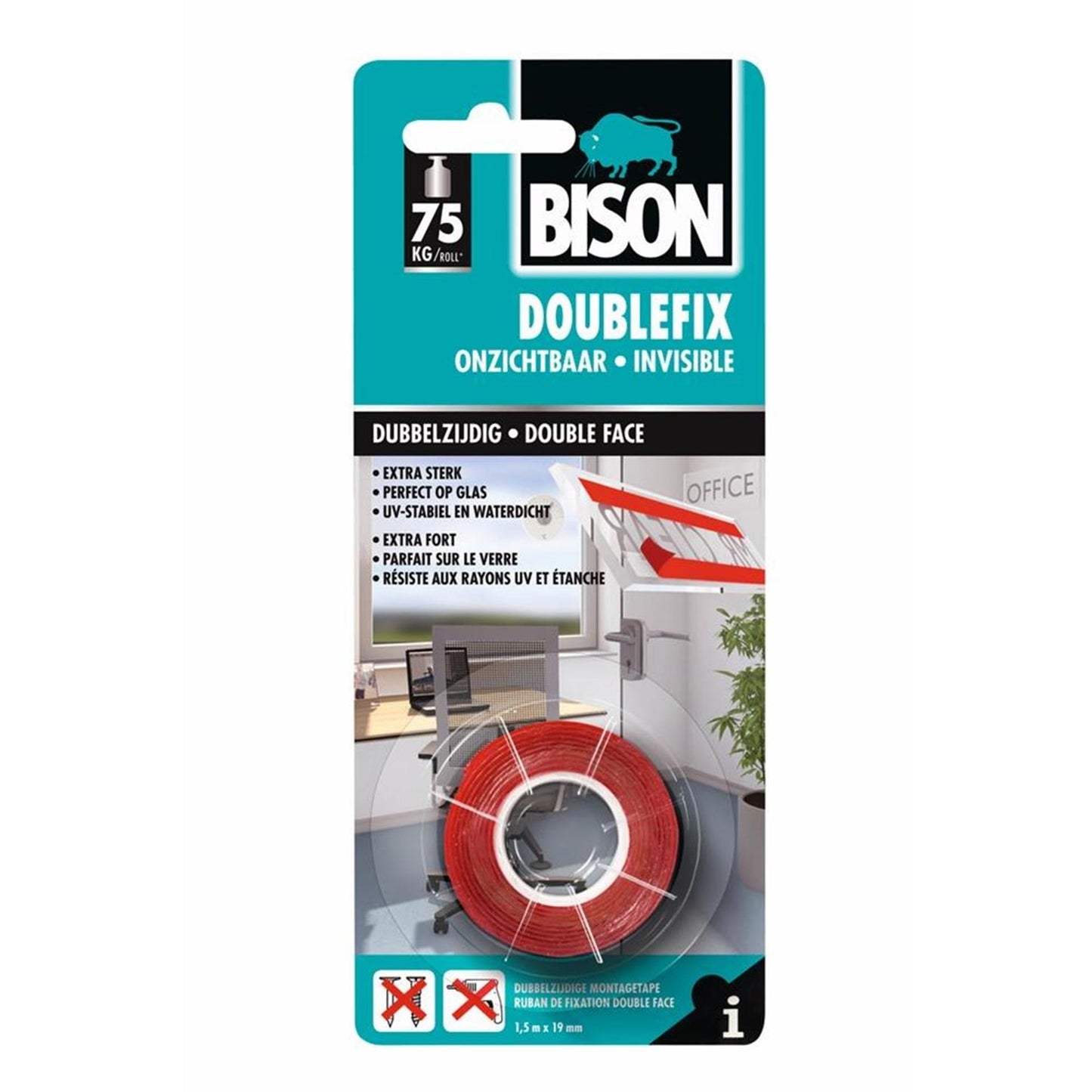 Bison doublefix dubbelzijdige montagetape onzichtbaar 19mm x 1,5m
